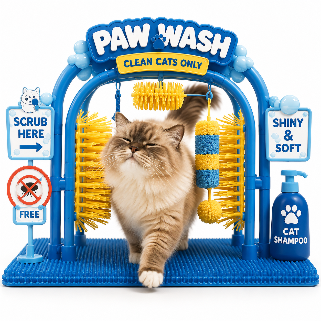 Cat using Paw Wash grooming station