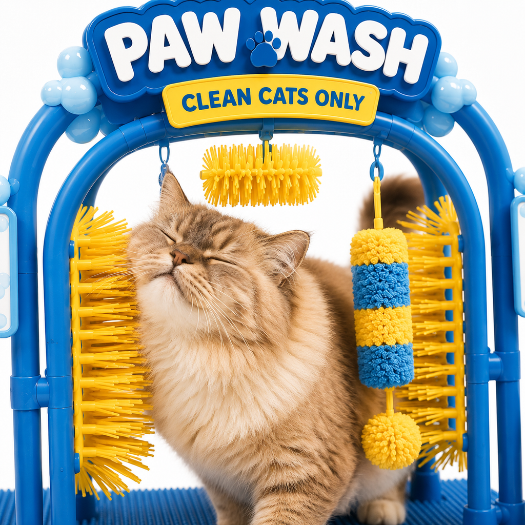 Cat enjoying Paw Wash grooming station